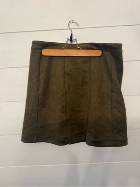 Anthropologie Olive Green Suede-Look A-Line Mini Skirt